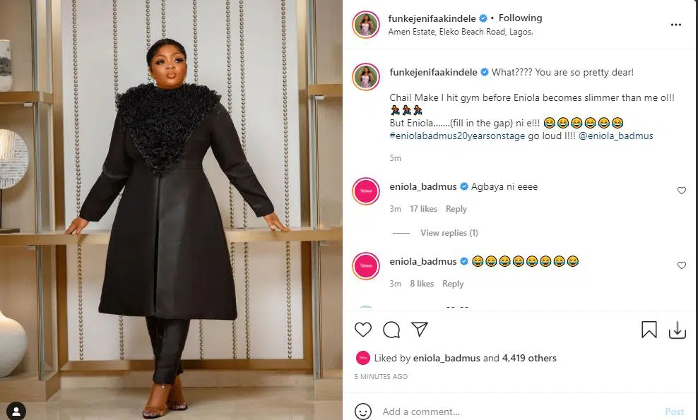 funke akindele react to eniola badmus