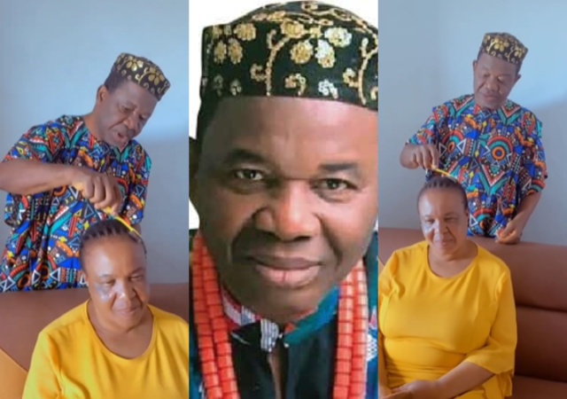 video of Chiwetalu Agu making wife’s hair