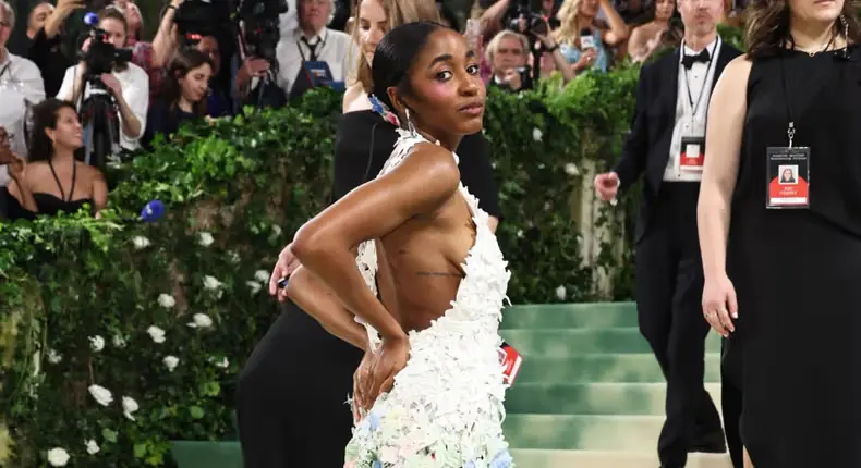 Ayo Edebiri shined in this backless column dress by Loewe at MET Gala