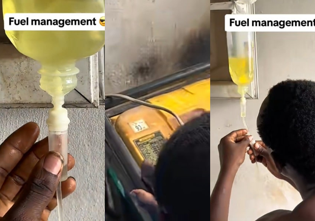 Nigerian man uses IV bag to slowly drip fuel into generator