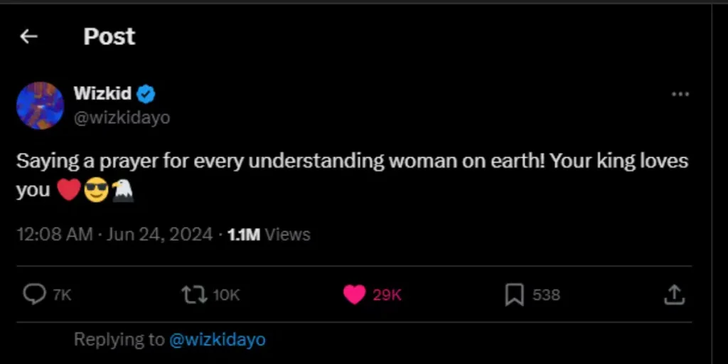 Wizkid Takes a Dig at Chioma, Prays for All "Understanding Women"1