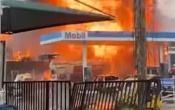 Fire Engulfs Mobil Filling Station in Lagos