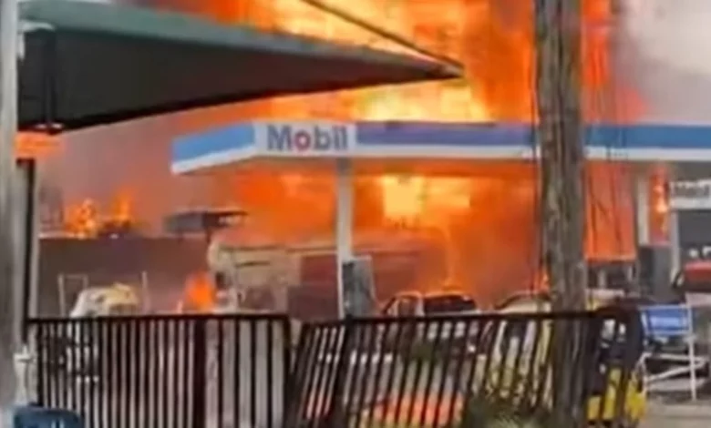 Fire Engulfs Mobil Filling Station in Lagos