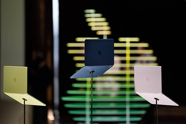 MacBook Neo laptop computers during an Apple event in New York, US, on Wednesday, March 4, 2026. Apple Inc. rolled out the $599 MacBook Neo in its biggest push yet into low-end laptops, aiming to challenge Windows PCs and Chromebooks for budget-minded shoppers. Photographer: Adam Gray/Bloomberg via Getty Images