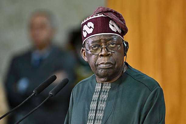 BRASILIA, BRAZIL - AUGUST 25: President of Nigeria, Bola Tinubu, looks on during an official visit to Brazil at Planalto Palace on August 25, 2025 in Brasilia, Brazil. (Photo by Ton Molina/Getty Images)