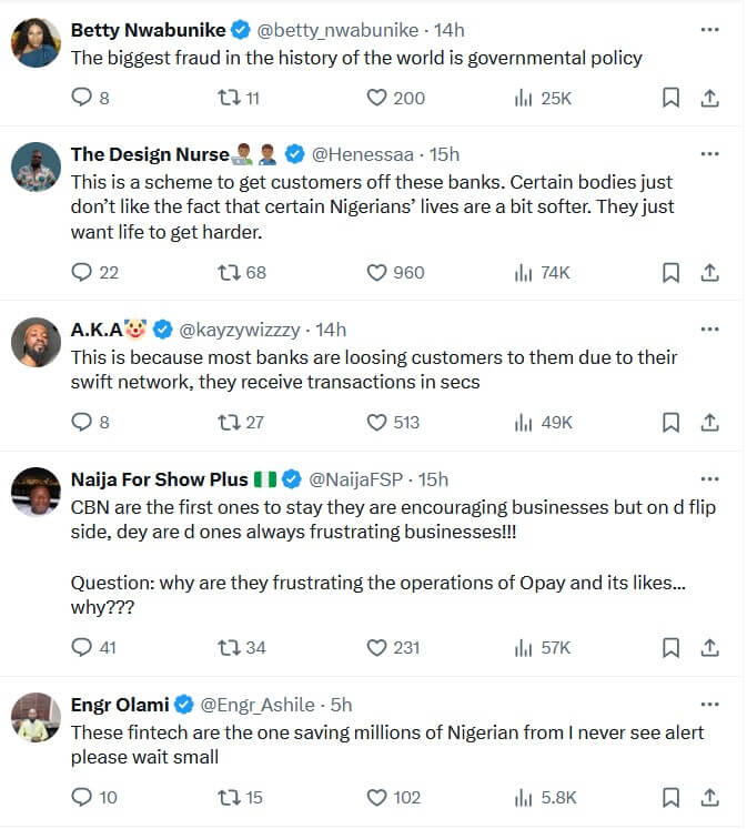 Customers Worry as CBN Stops Opay, Palmpay, Kuda Bank, and Moniepoint from Opening New Accounts 2 social reply
