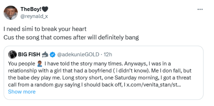 Adekunle Gold's Epic Response to Fan Wishing for Simi to Break His Heart 2 Adekunle Gold's Epic Response to Fan Wishing for Simi to Break His Heart1