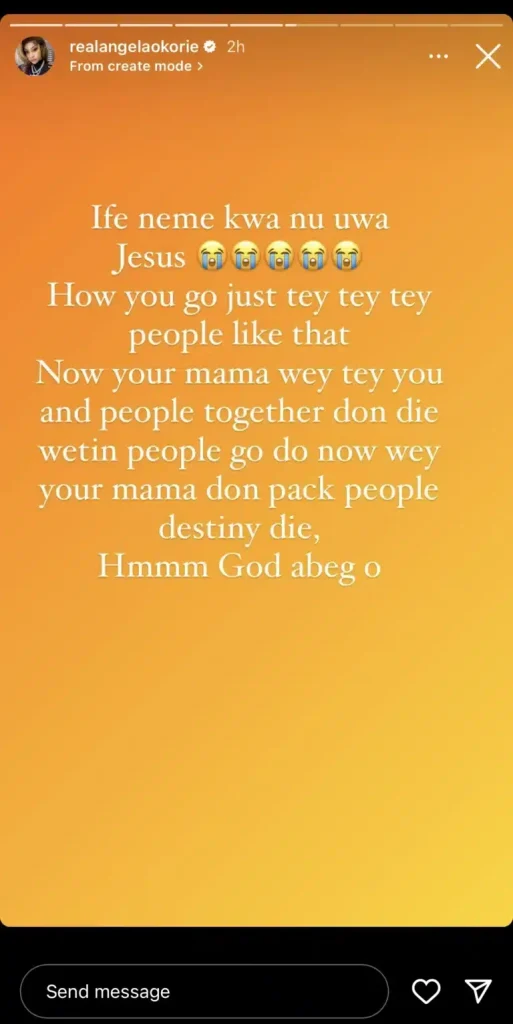 Angela Okorie Calls Out Mercy Johnson among Nollywood blood-sucking d3mons - “Time up for you After this prayers” 3 chat snap