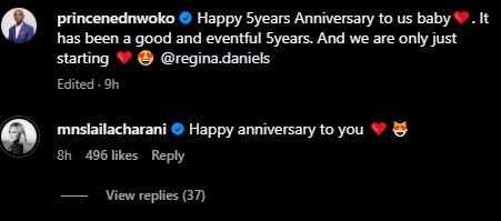 Netizens React to Laila Charani's Comment on Ned Nwoko and Regina Daniels' Anniversary Post 2 ned nwoko post