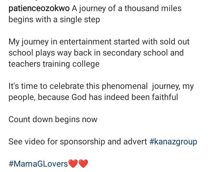 (Mama G)Patience Ozokwo begins countdown to celebrating 45 years in entertainment industry 3 mama G post