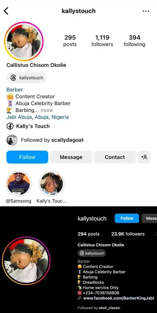 Abuja barber gains over 20K followers following clash with Davido 2 new barber prev IG account