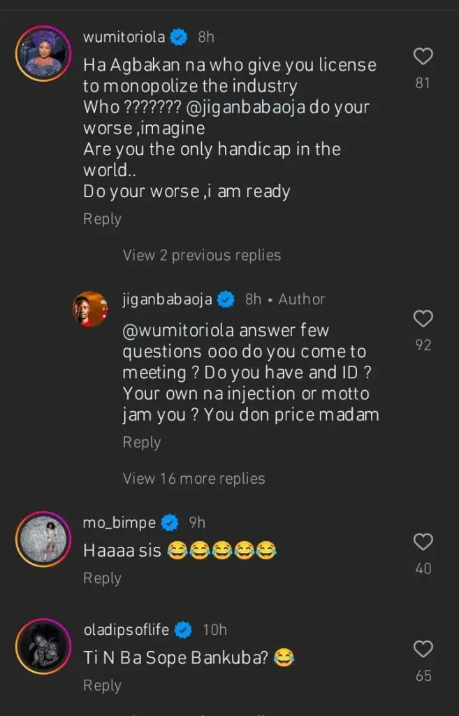 Wumi Toriola blasts Jigan Babaoja for calling her out over recent video