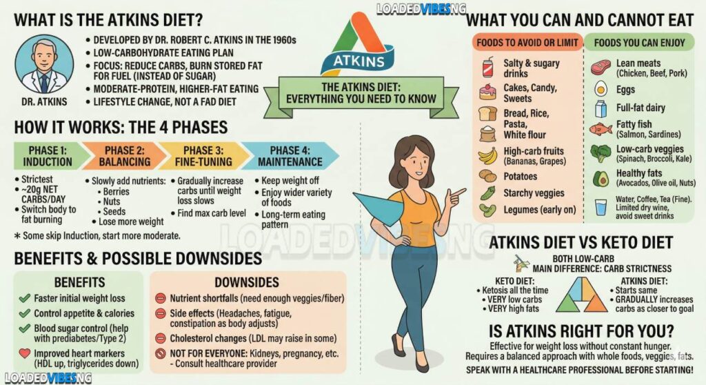 The Atkins Diet: What It Is, How It Works, Benefits, Risks and Food Guide (Infographics) 3 The Atkins Diet_ What It Is, How It Works, Benefits, Risks and Food Guide infographics