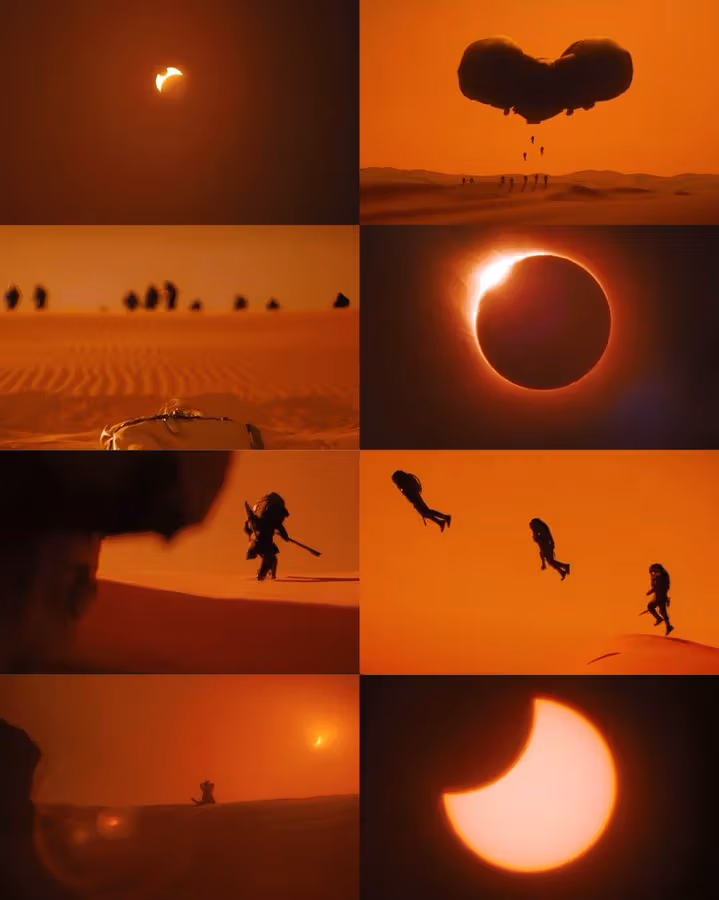 A collage of photos taken during the 2024 solar eclipse by Moh Kloub