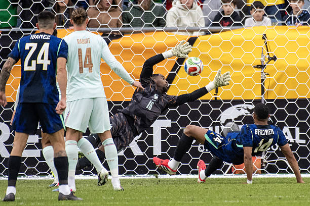 FOXBOROUGH, UNITED STATES - MARCH 26: Brazilâs Gleison Bremer (14) scores a goal during an international pre-World Cup friendly match between Brazil and France as part of the Road to 26 game series at Gillette Stadium in Foxborough, United States, on March 26, 2026. (Photo by Joseph Prezioso/Anadolu via Getty Images)